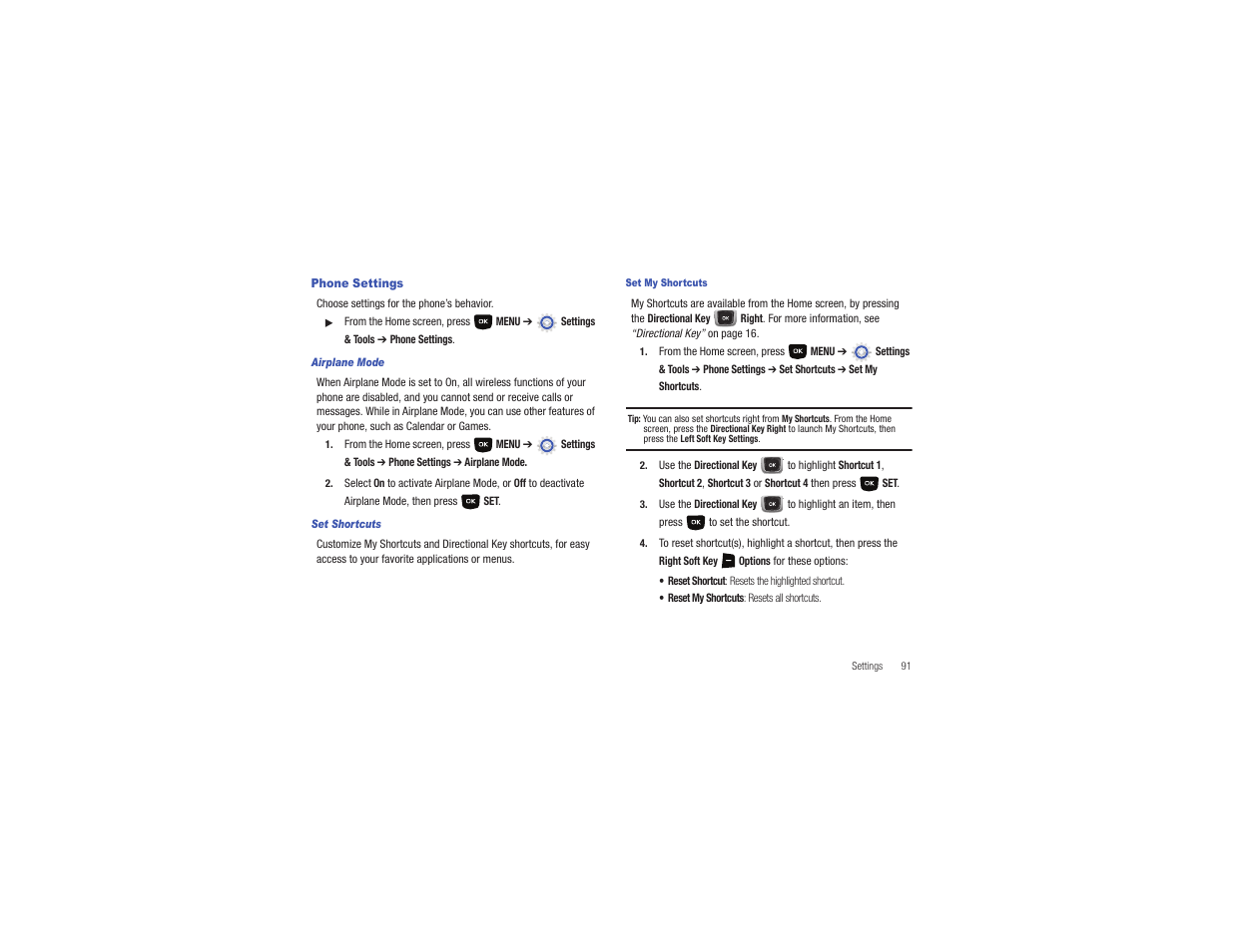 Phone settings | Samsung Gusto User Manual | Page 96 / 152