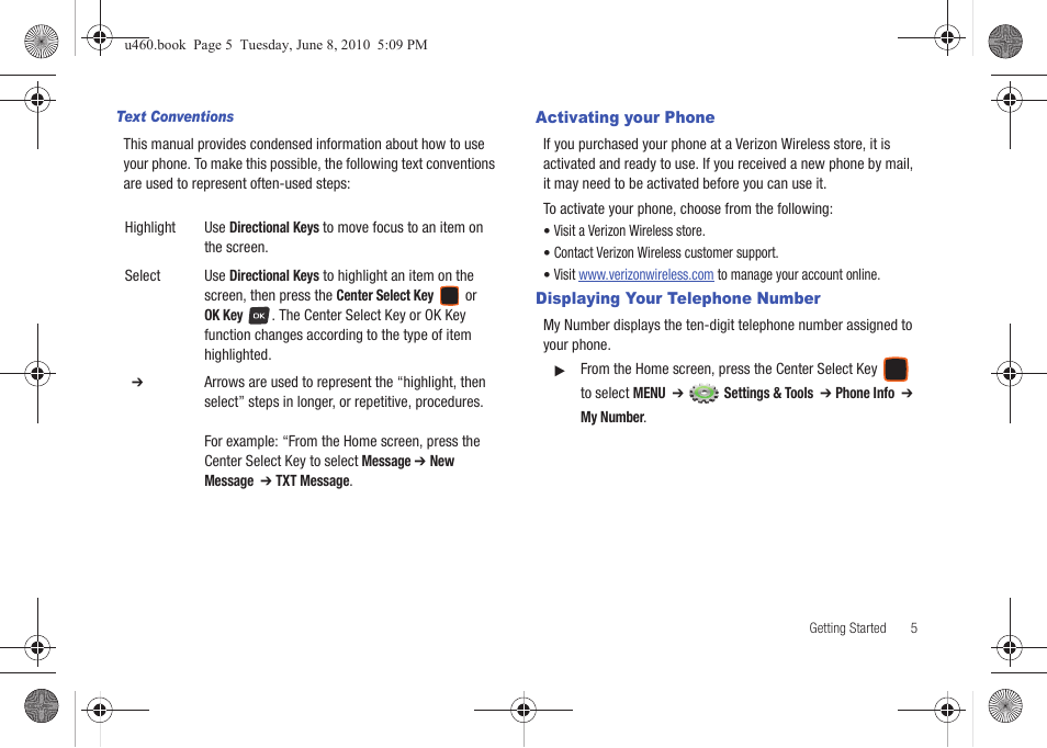 Activating your phone, Displaying your telephone number | Samsung intensity 2 User Manual | Page 10 / 193