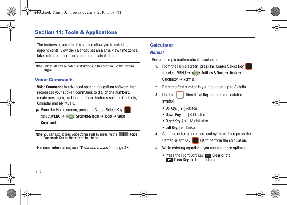 Section 11: tools & applications, Voice commands, Calculator | Voice commands calculator | Samsung intensity 2 User Manual | Page 107 / 193