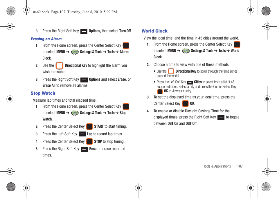 Stop watch, World clock, Stop watch world clock | Samsung intensity 2 User Manual | Page 112 / 193