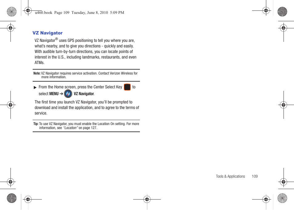 Vz navigator | Samsung intensity 2 User Manual | Page 114 / 193