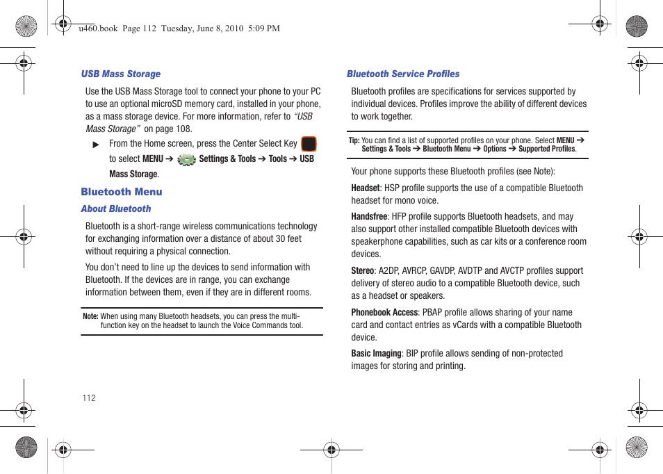 Bluetooth menu | Samsung intensity 2 User Manual | Page 117 / 193