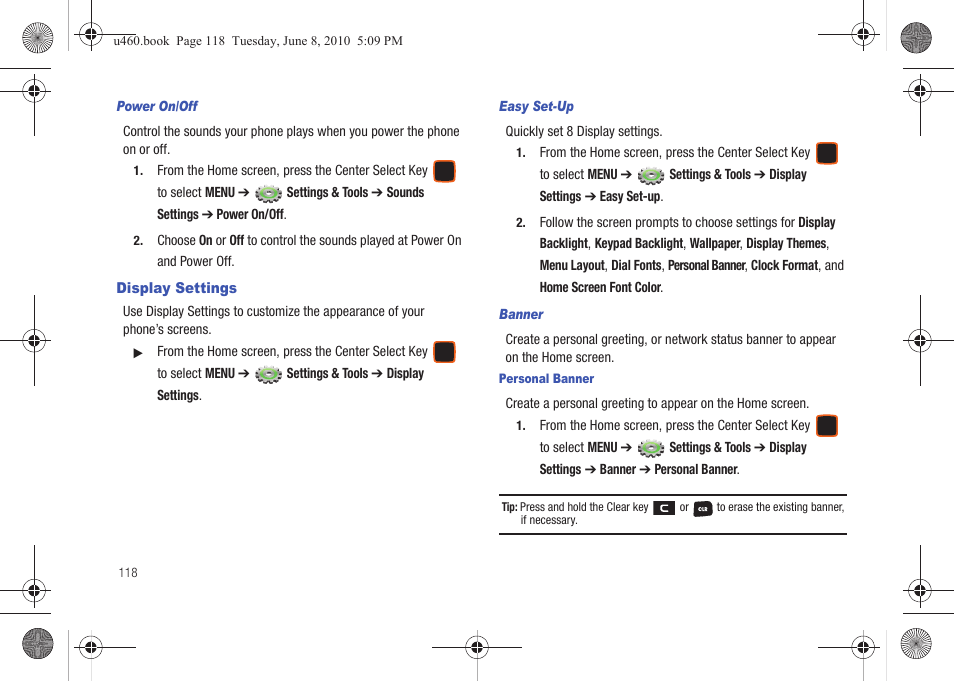 Display settings | Samsung intensity 2 User Manual | Page 123 / 193