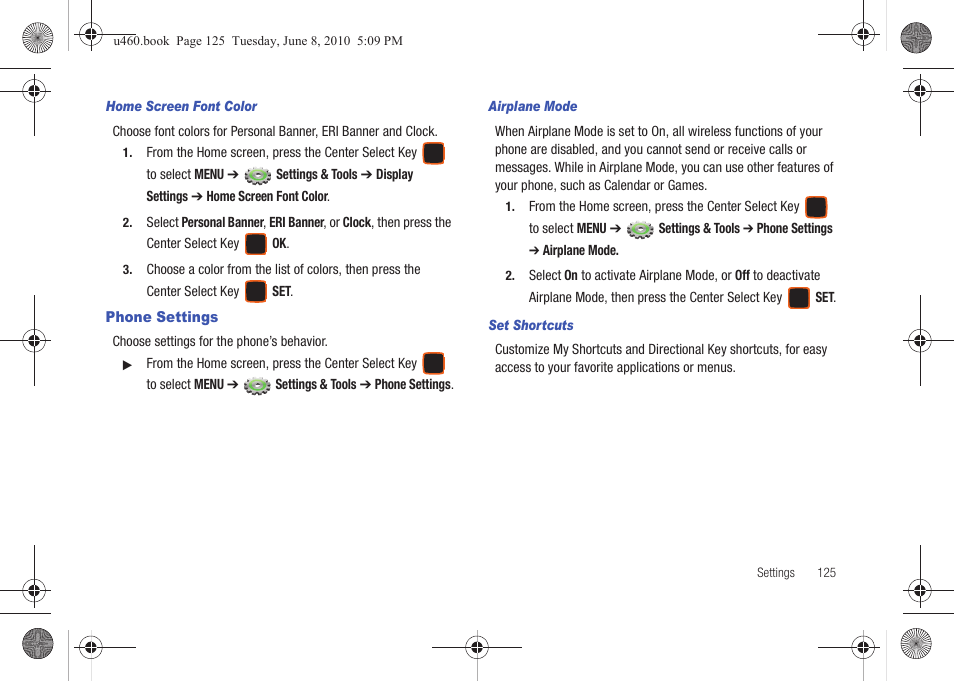 Phone settings | Samsung intensity 2 User Manual | Page 130 / 193