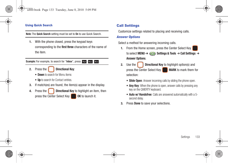 Call settings | Samsung intensity 2 User Manual | Page 138 / 193