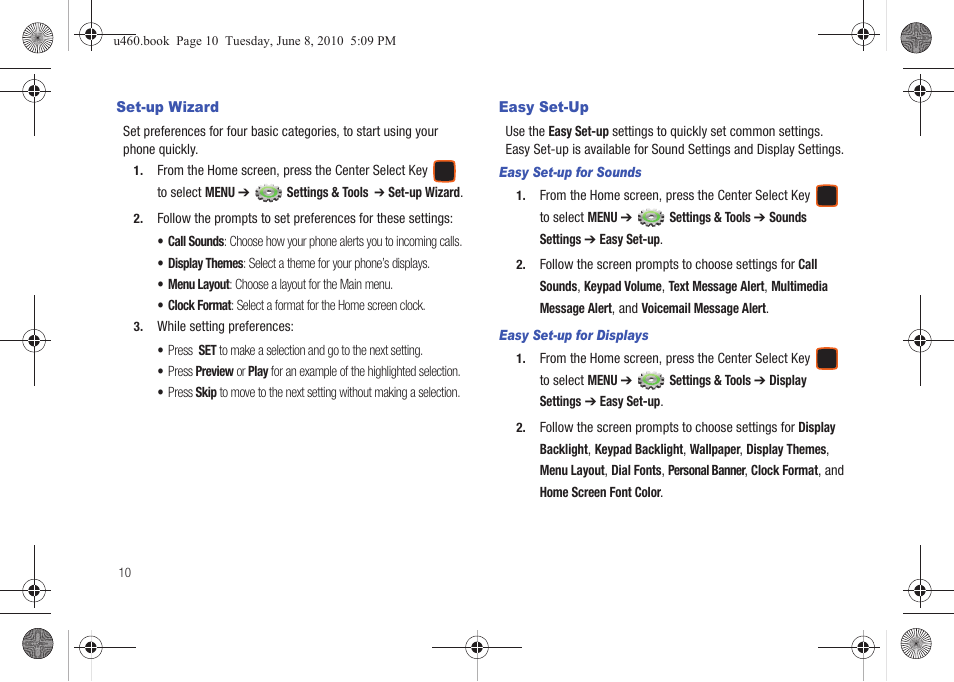 Set-up wizard, Easy set-up, Set-up wizard easy set-up | Samsung intensity 2 User Manual | Page 15 / 193