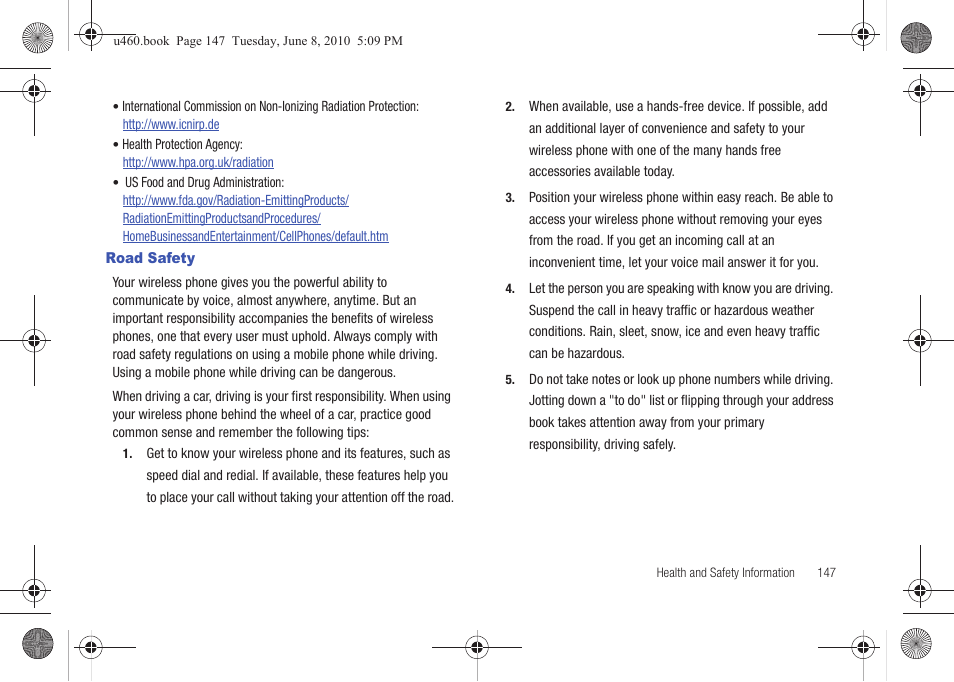 Road safety | Samsung intensity 2 User Manual | Page 152 / 193