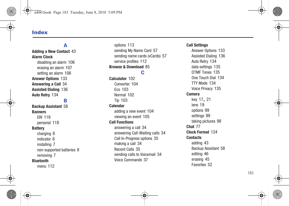 Index | Samsung intensity 2 User Manual | Page 188 / 193