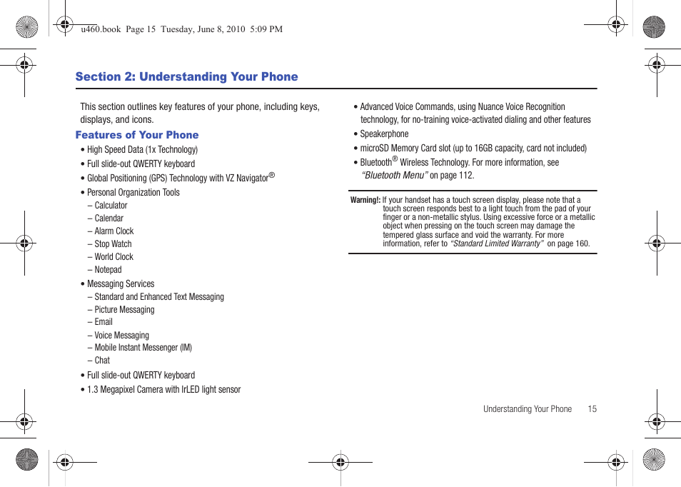 Section 2: understanding your phone, Features of your phone | Samsung intensity 2 User Manual | Page 20 / 193