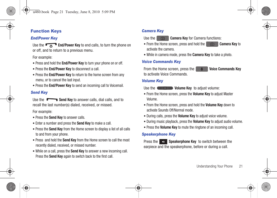 Function keys | Samsung intensity 2 User Manual | Page 26 / 193