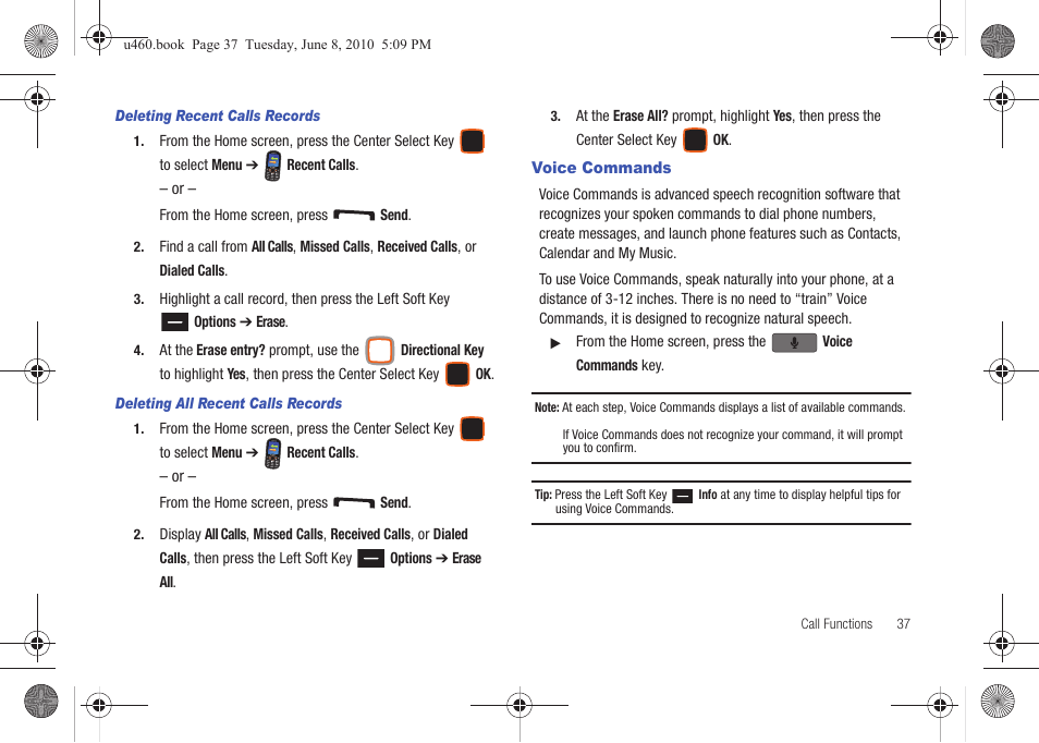 Voice commands | Samsung intensity 2 User Manual | Page 42 / 193