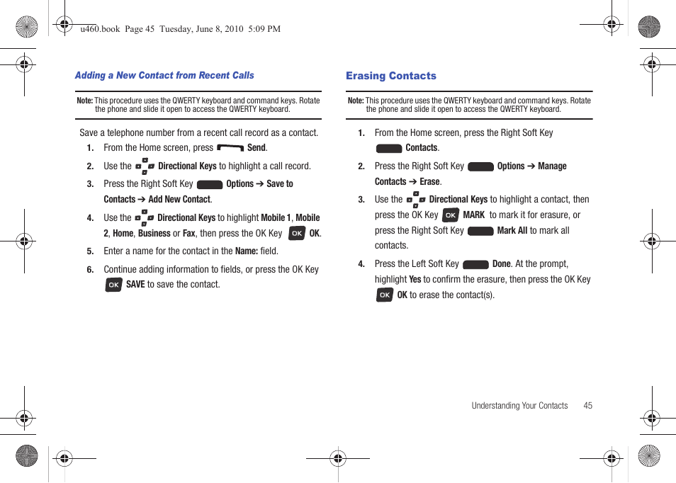 Erasing contacts | Samsung intensity 2 User Manual | Page 50 / 193