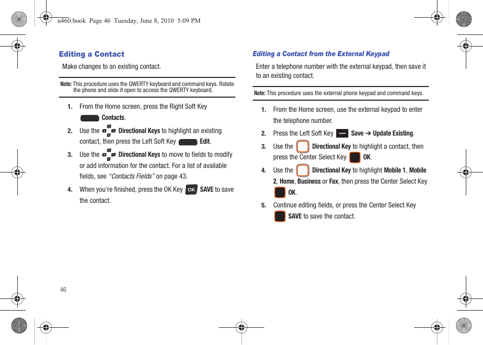 Editing a contact | Samsung intensity 2 User Manual | Page 51 / 193