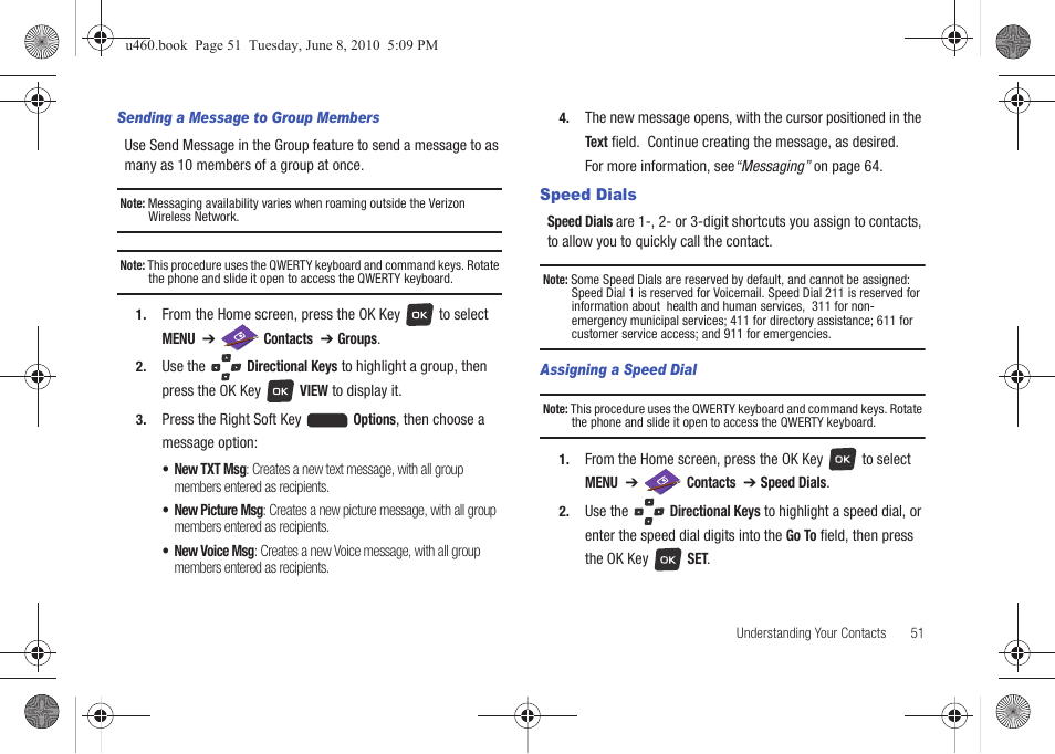 Speed dials | Samsung intensity 2 User Manual | Page 56 / 193