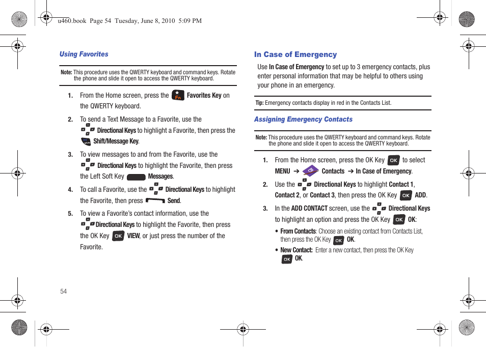 In case of emergency | Samsung intensity 2 User Manual | Page 59 / 193