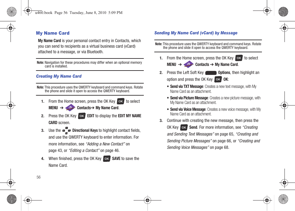 My name card | Samsung intensity 2 User Manual | Page 61 / 193