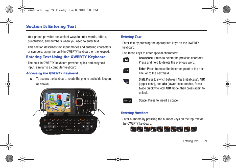 Section 5: entering text, Entering text using the qwerty keyboard | Samsung intensity 2 User Manual | Page 64 / 193