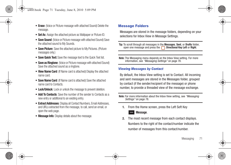 Message folders | Samsung intensity 2 User Manual | Page 76 / 193