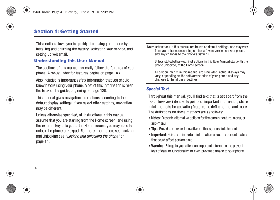 Section 1: getting started, Understanding this user manual | Samsung intensity 2 User Manual | Page 9 / 193