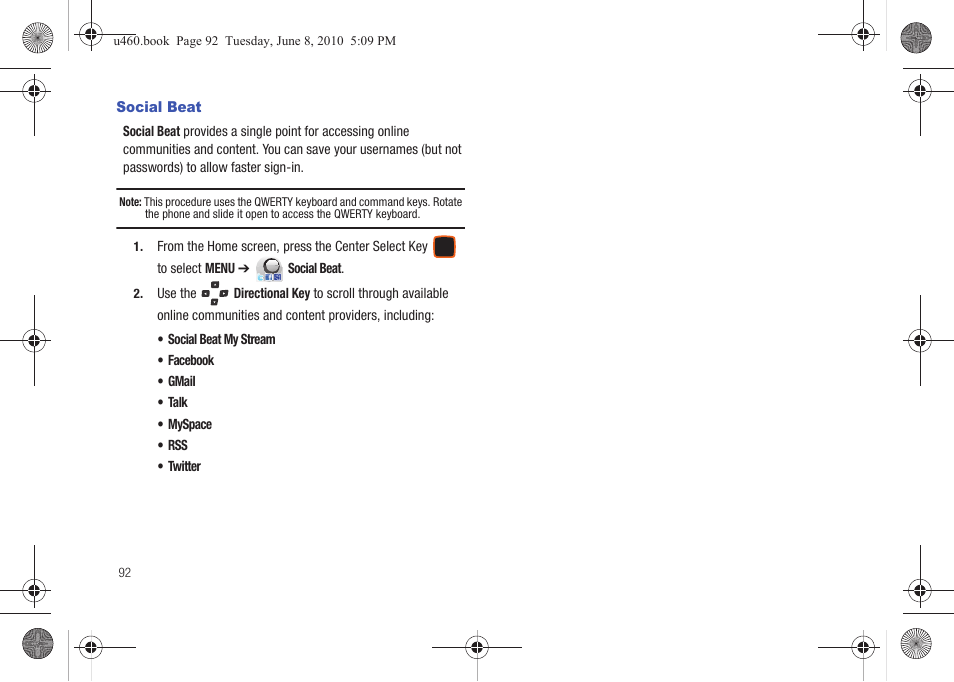 Social beat | Samsung intensity 2 User Manual | Page 97 / 193