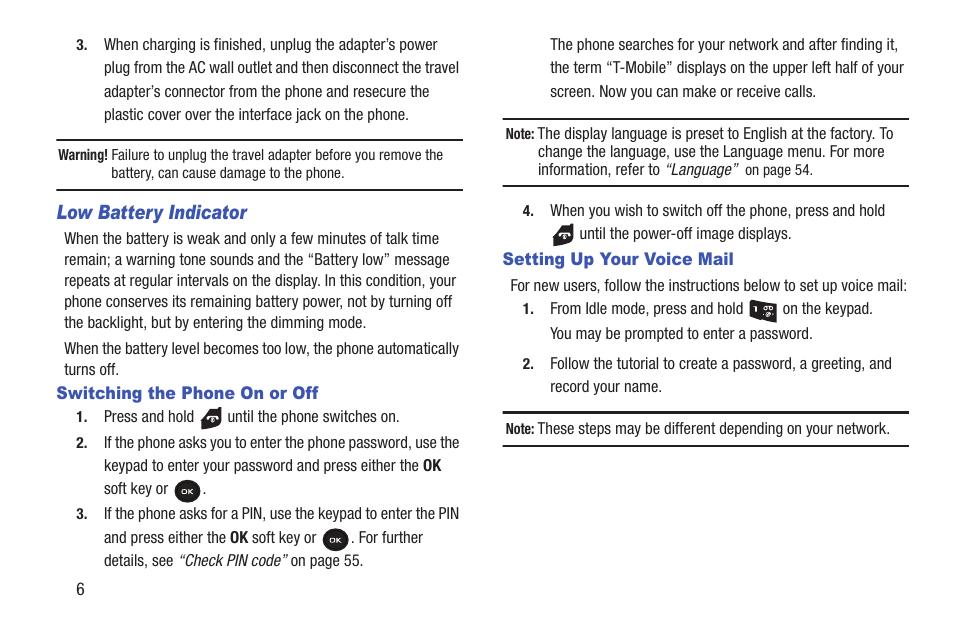 Switching the phone on or off, Setting up your voice mail | Samsung t139 User Manual | Page 10 / 119