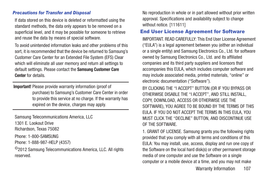 End user license agreement for software | Samsung t139 User Manual | Page 111 / 119