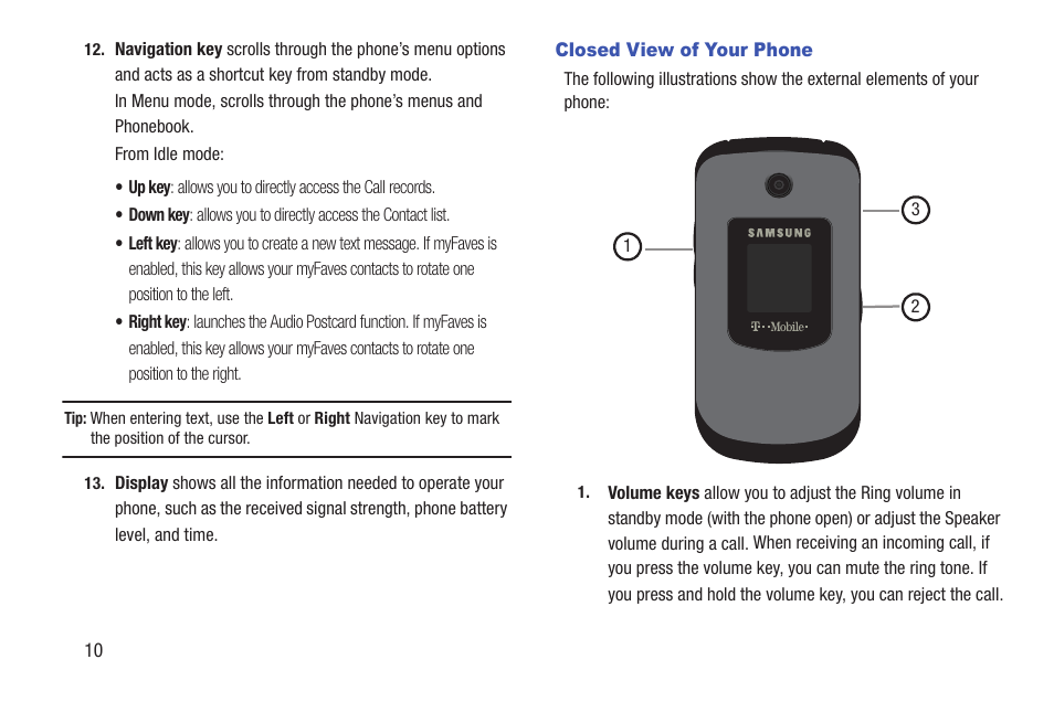 Closed view of your phone | Samsung t139 User Manual | Page 14 / 119