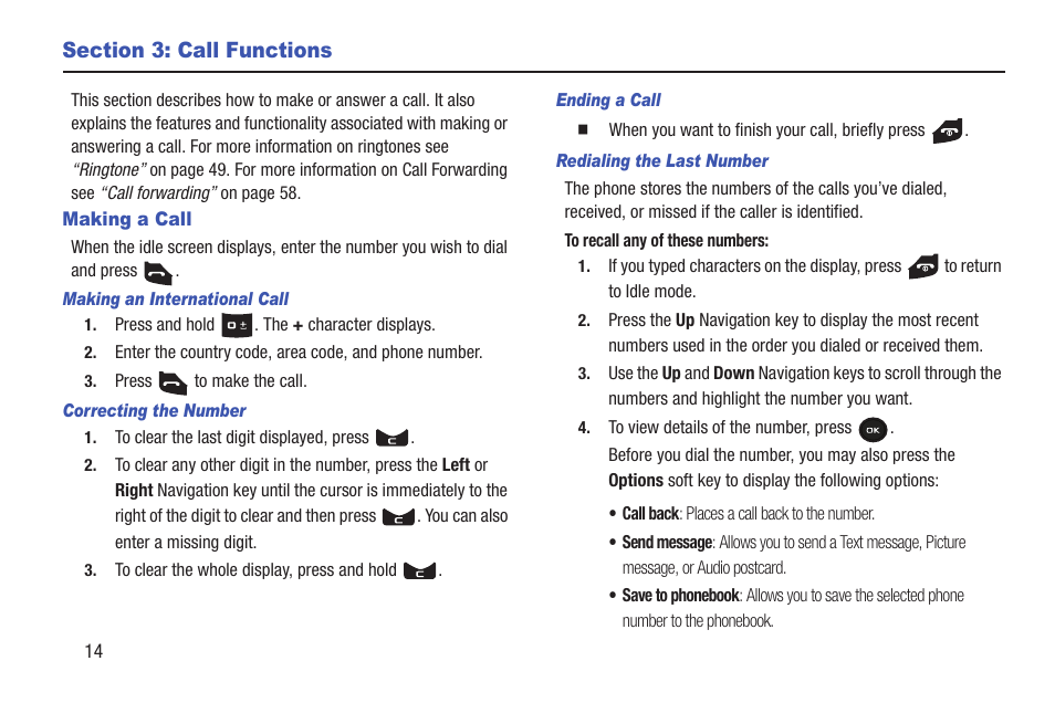 Section 3: call functions, Making a call | Samsung t139 User Manual | Page 18 / 119