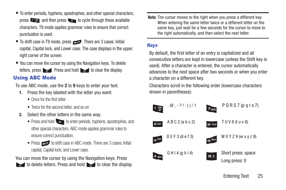 Using abc mode | Samsung t139 User Manual | Page 29 / 119