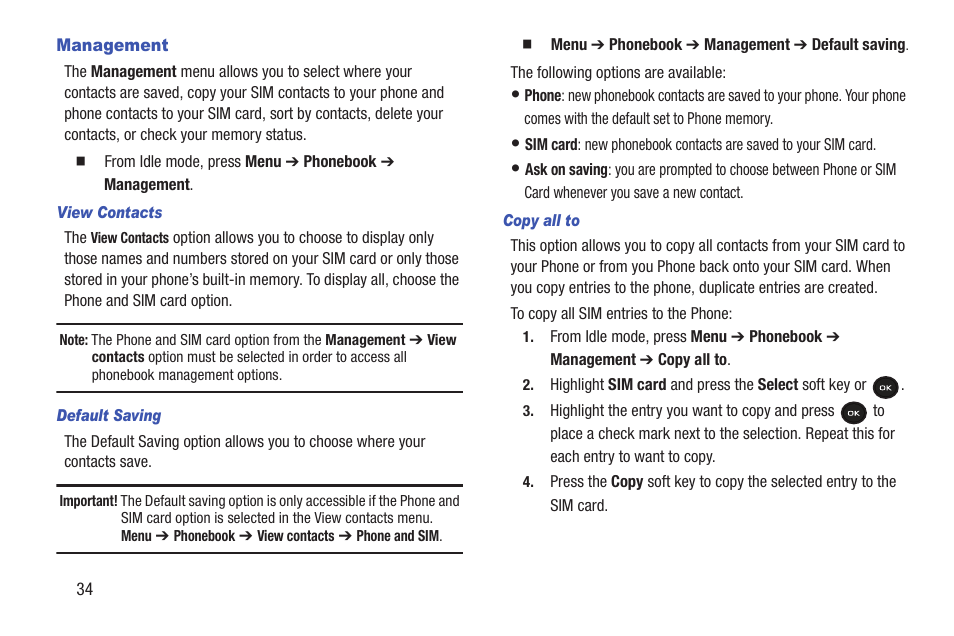 Management | Samsung t139 User Manual | Page 38 / 119