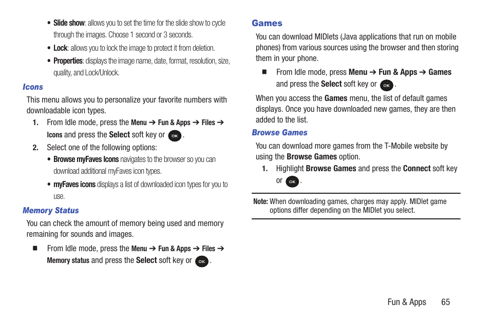Games | Samsung t139 User Manual | Page 69 / 119