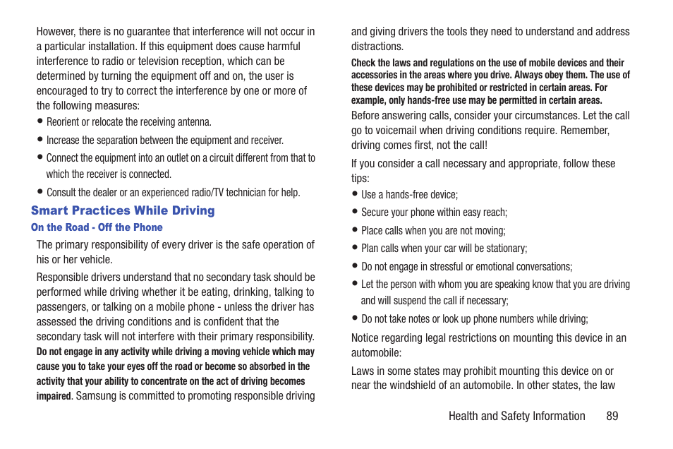 Smart practices while driving | Samsung t139 User Manual | Page 93 / 119