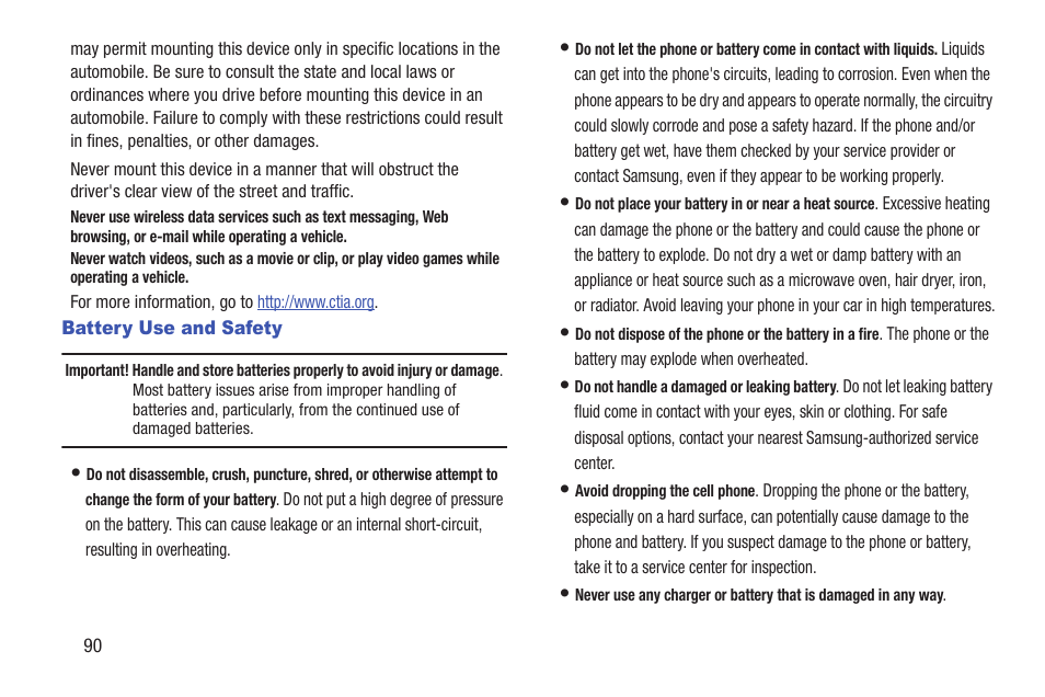 Battery use and safety | Samsung t139 User Manual | Page 94 / 119
