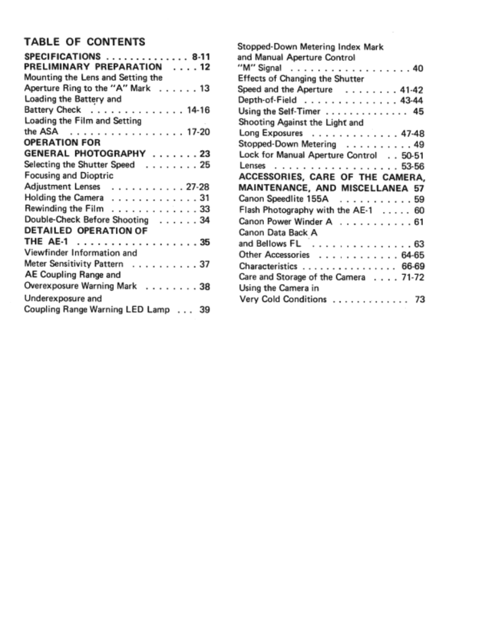 Canon AE-1 User Manual | Page 6 / 80