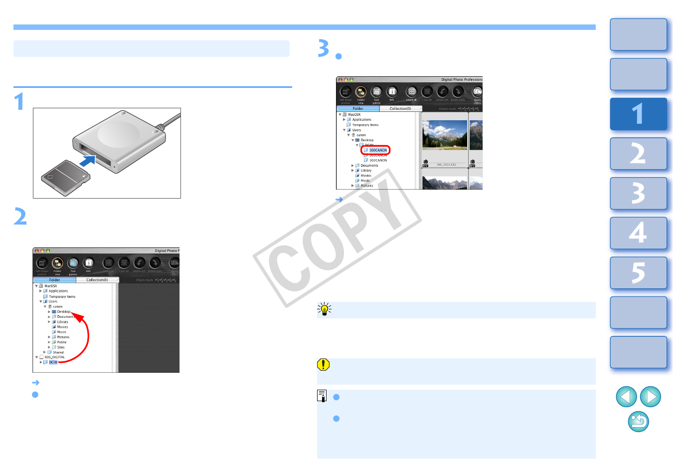 Downloading images using your card reader, Cop y | Canon t2i 3.9 for Macintosh User Manual | Page 10 / 132