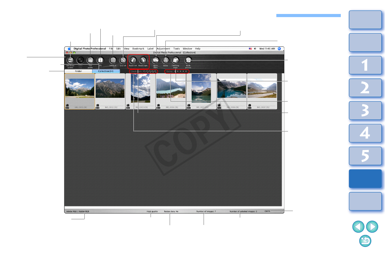 List of main window (collection window) functions, P.111), Cop y | Canon t2i 3.9 for Macintosh User Manual | Page 112 / 132