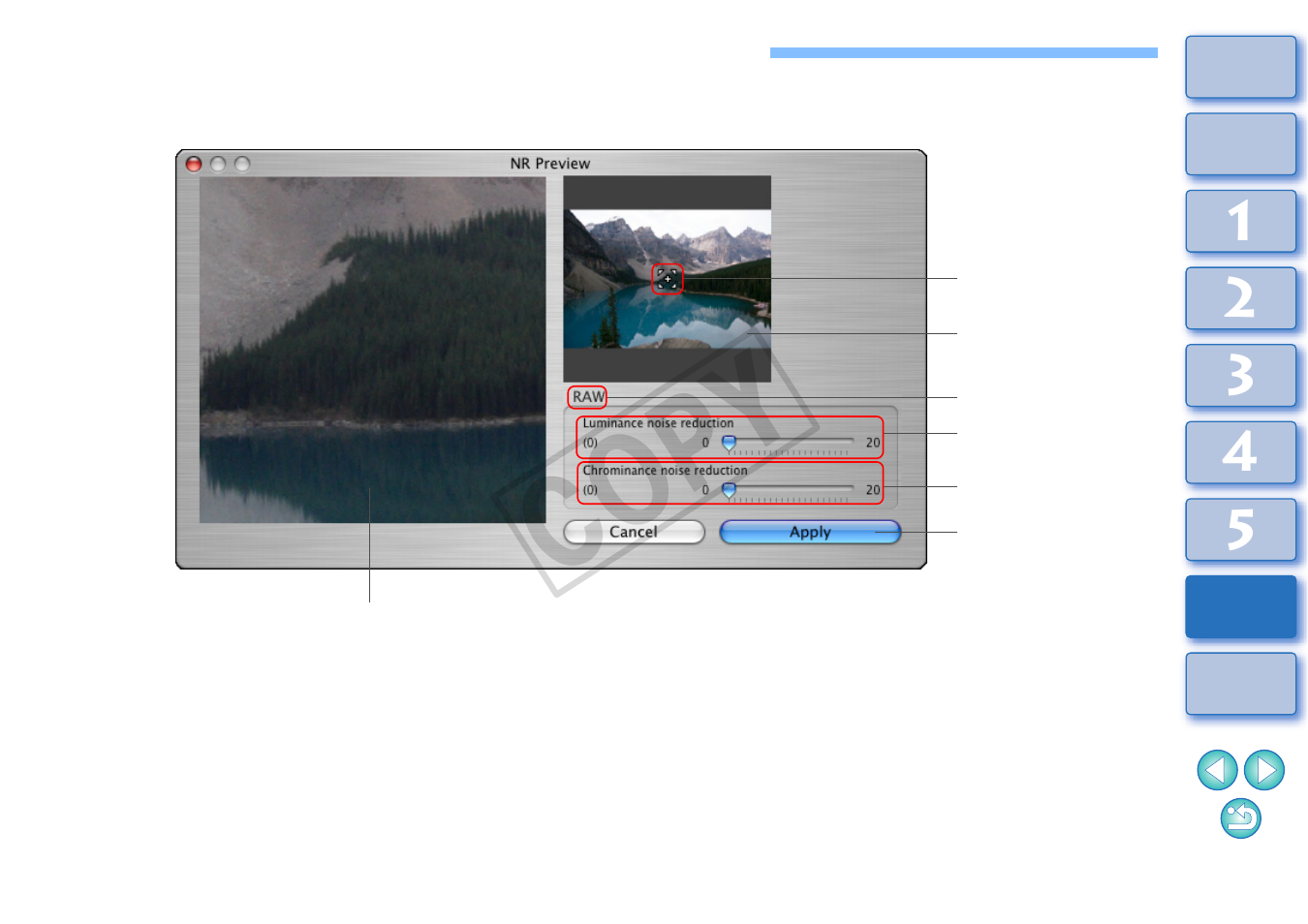 List of nr preview window functions, P.116, Cop y | Canon t2i 3.9 for Macintosh User Manual | Page 117 / 132