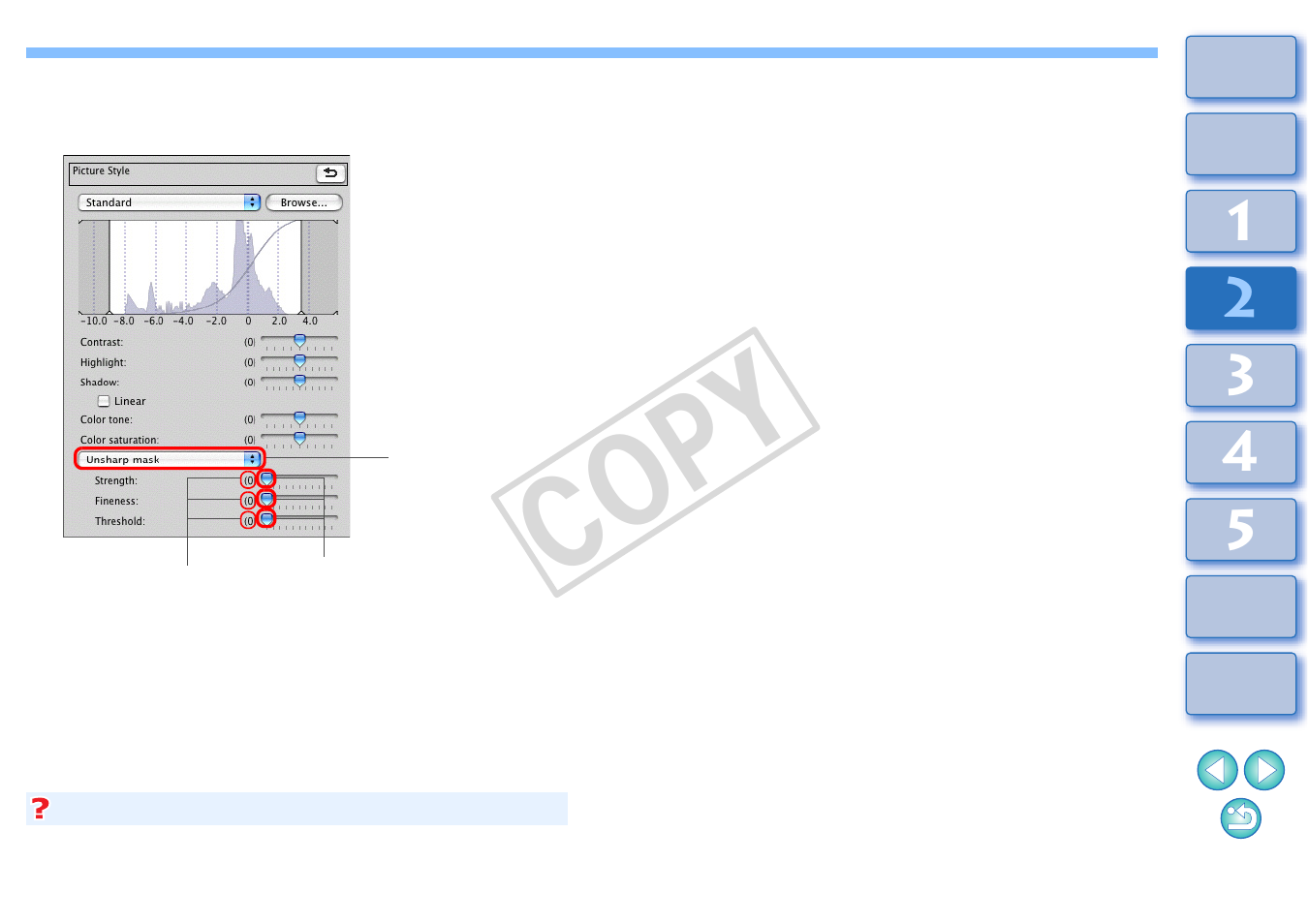 Detailed setting of image sharpness, Cop y | Canon t2i 3.9 for Macintosh User Manual | Page 33 / 132