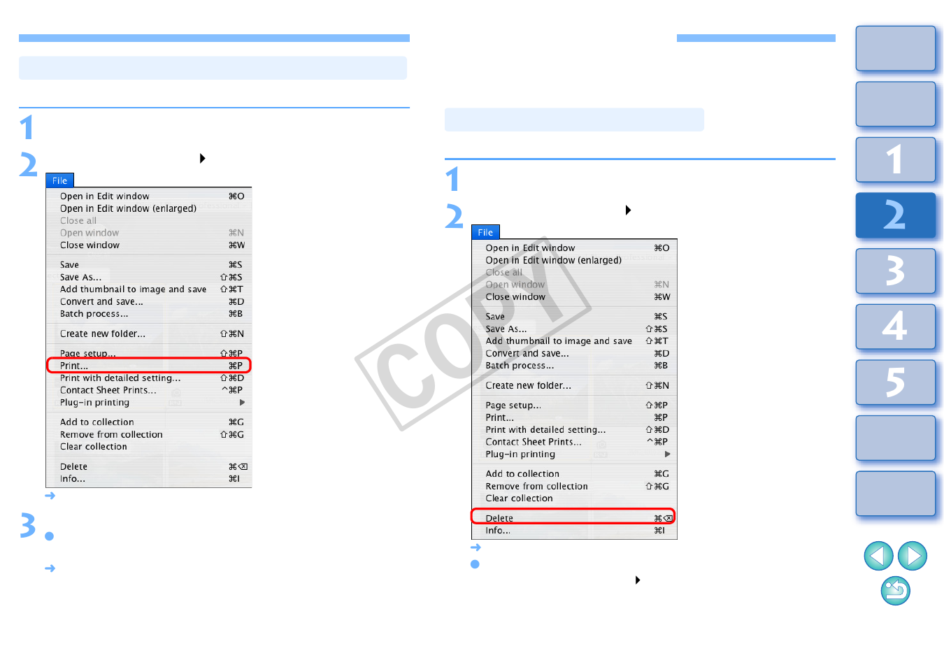 Organizing images, P.49), Deleting an unwanted image | Cop y | Canon t2i 3.9 for Macintosh User Manual | Page 50 / 132