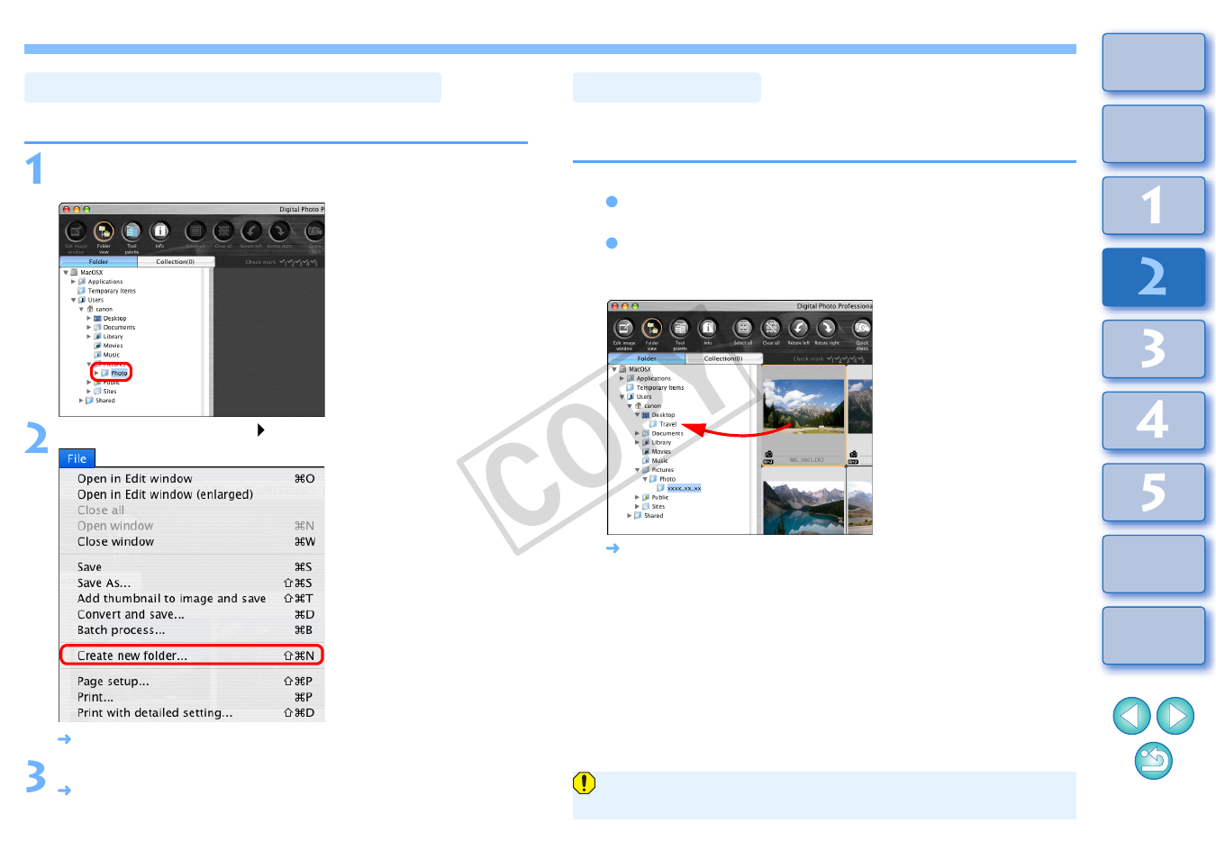 P.50, Creating a folder for saving images, Moving images | Image, P.50), Cop y | Canon t2i 3.9 for Macintosh User Manual | Page 51 / 132