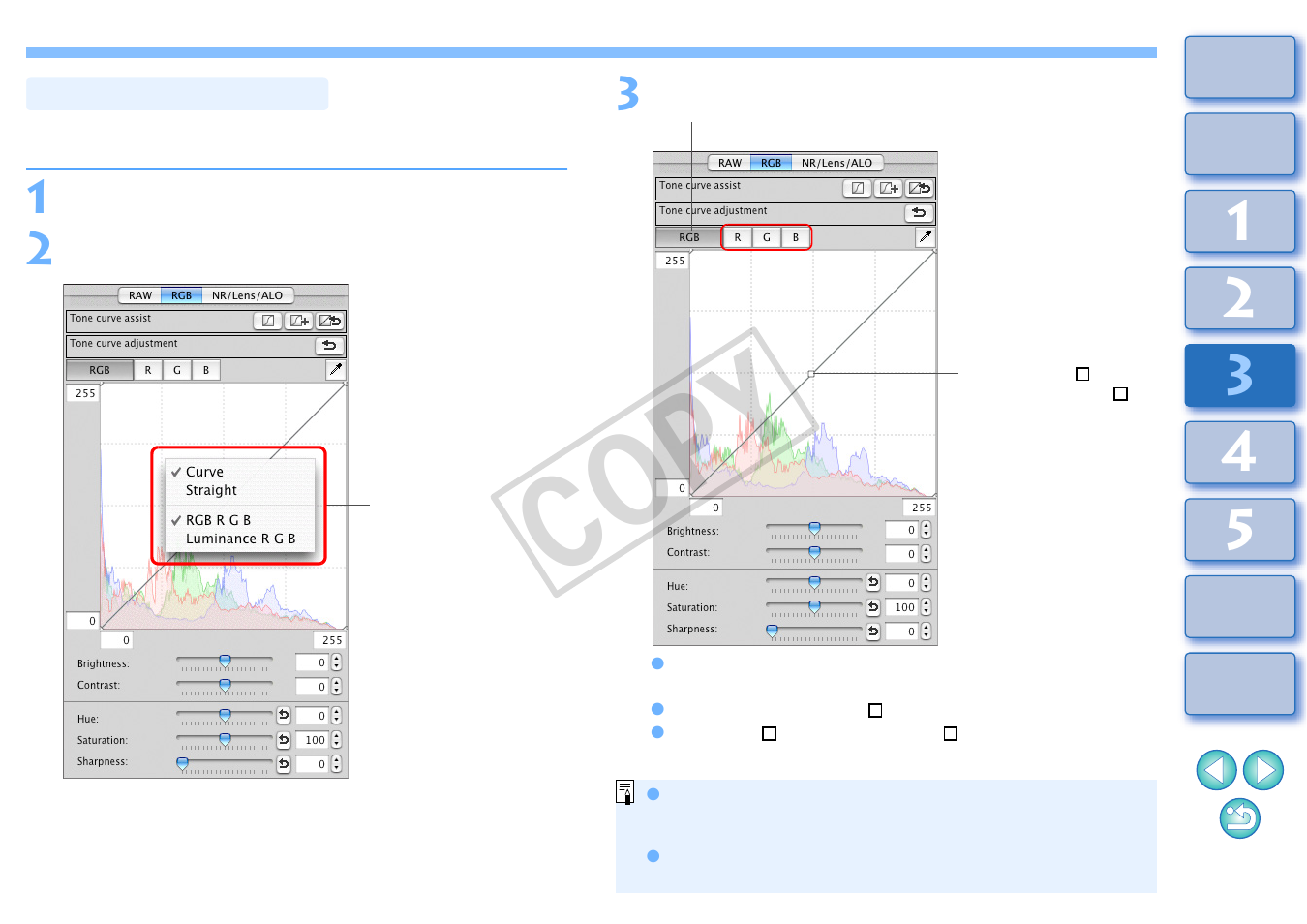 Tone curve adjustment, Cop y | Canon t2i 3.9 for Macintosh User Manual | Page 59 / 132