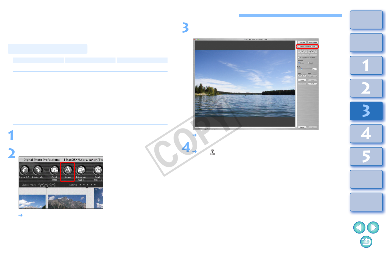 Performing automatic dust erasure processing, P.67, p.69, P.67 to | P.67, P.67 to p, Compatible cameras, Cop y | Canon t2i 3.9 for Macintosh User Manual | Page 68 / 132