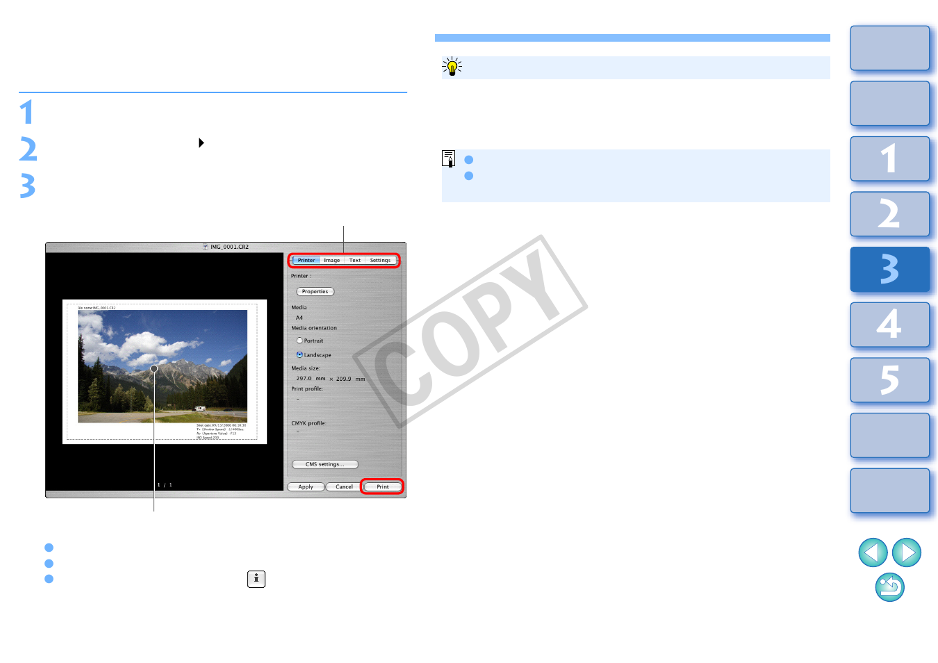 Printing with shooting information, P.72, P.72) | Rmation, Cop y | Canon t2i 3.9 for Macintosh User Manual | Page 73 / 132