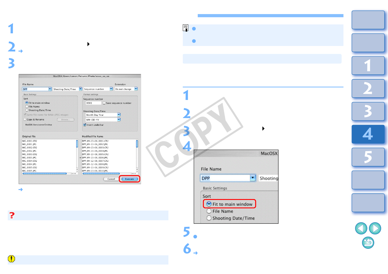 Batch change the file name of images, P.88), Main window | Cop y | Canon t2i 3.9 for Macintosh User Manual | Page 89 / 132