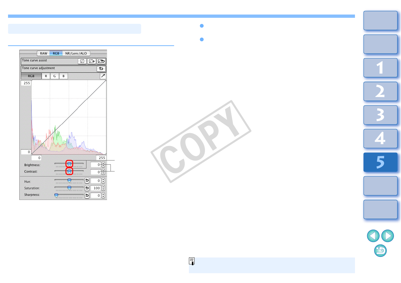 Adjusting brightness and contrast, Cop y | Canon t2i 3.9 for Macintosh User Manual | Page 93 / 132