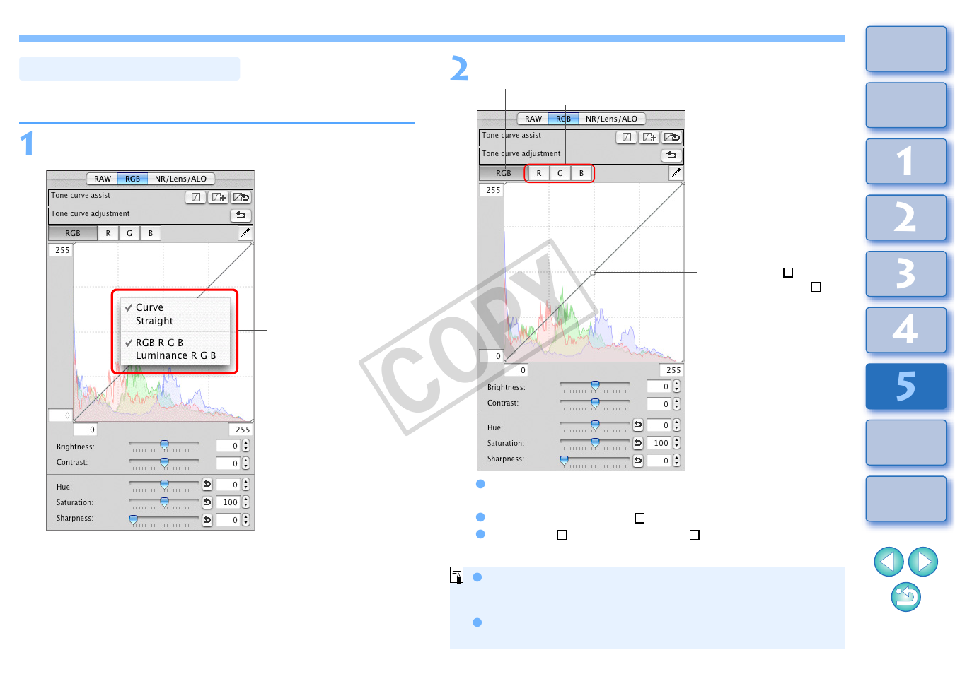 Tone curve adjustment, P.95), Cop y | Canon t2i 3.9 for Macintosh User Manual | Page 96 / 132