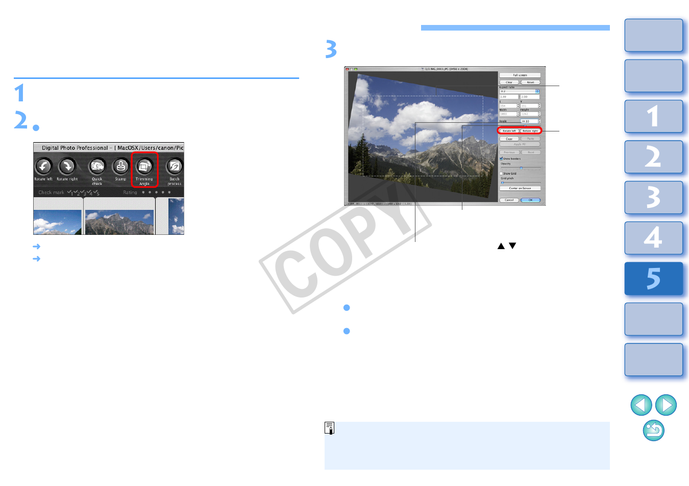 Trimming and adjusting the angle of an image, P.98, Cop y | Canon t2i 3.9 for Macintosh User Manual | Page 99 / 132
