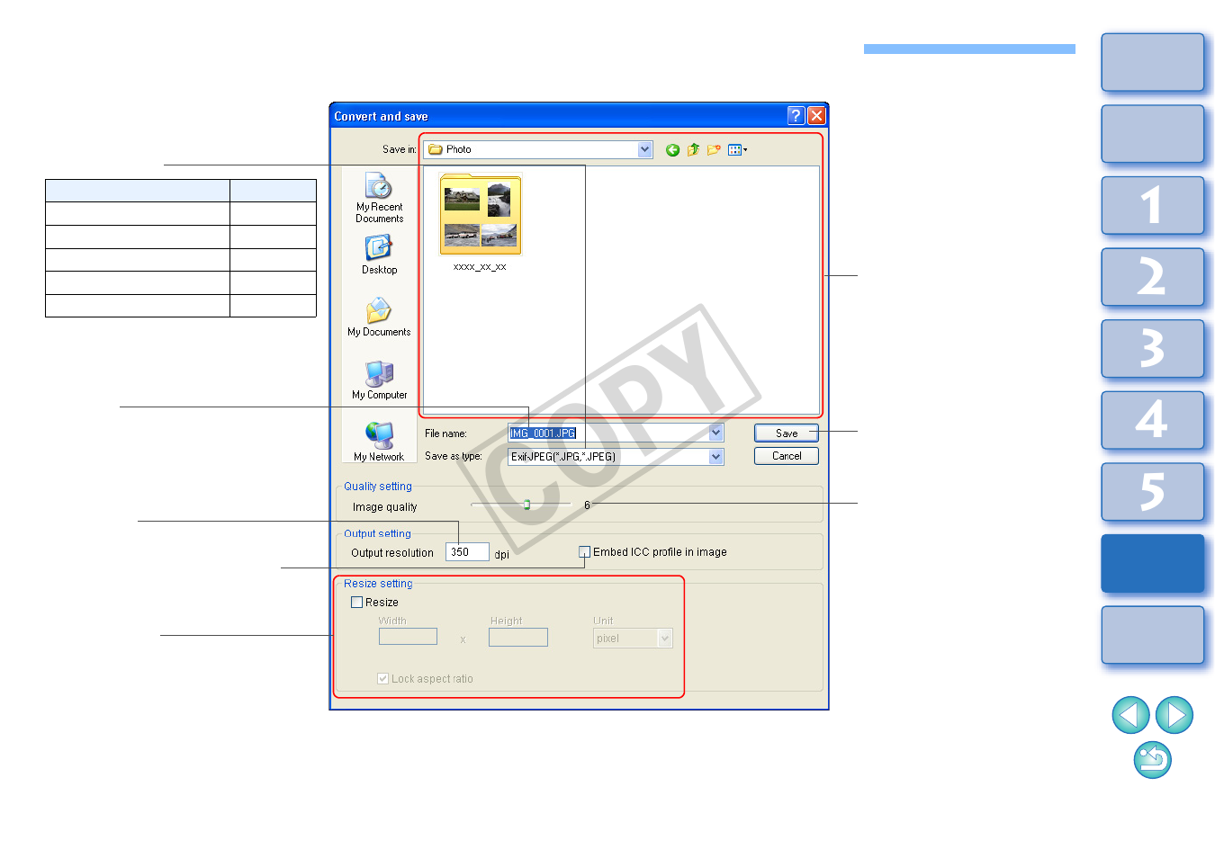 List of convert/save one image window functions, P.119), P.119 | Cop y | Canon t2i 3.9 for Windows User Manual | Page 120 / 132