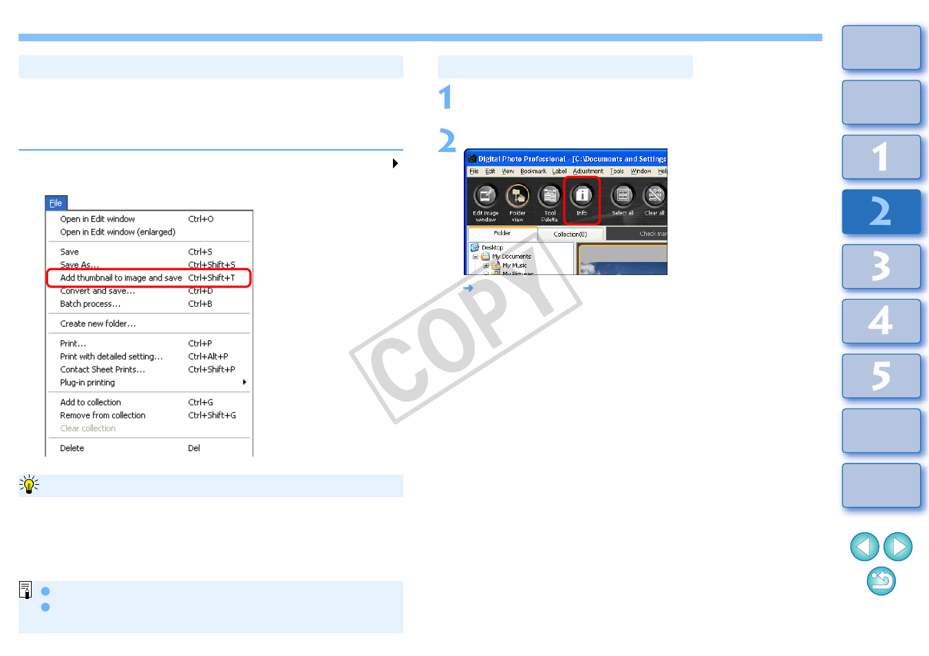 P.23, P.23), Checking image information | Cop y | Canon t2i 3.9 for Windows User Manual | Page 24 / 132