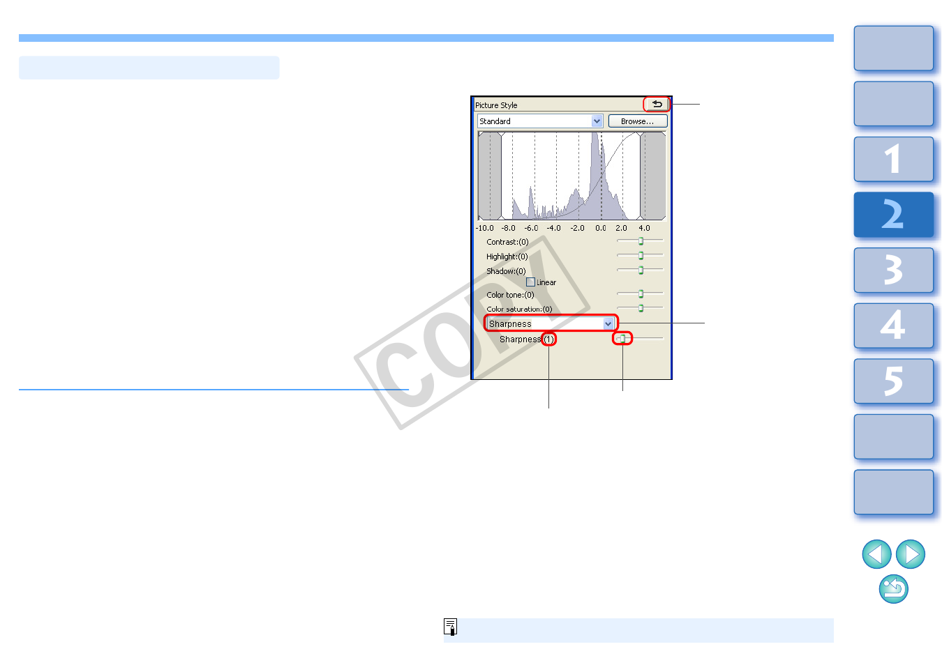 P.31, Adjusting image sharpness, Cop y | Canon t2i 3.9 for Windows User Manual | Page 32 / 132